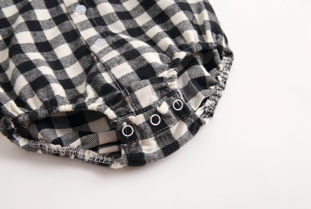 Baby Boy Plaid Pattern Buttoned Shirt With Pockets Long Sleeve Onesies In Autumn