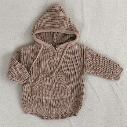 Baby Solid Color Knitted Hooded Triangle Onesies