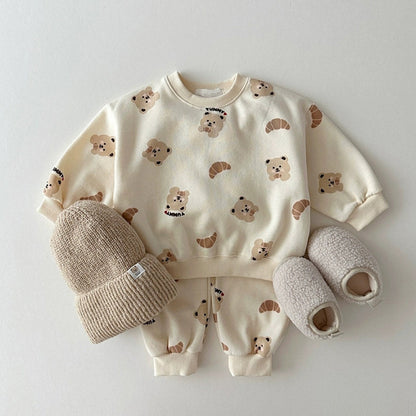 Unisex Baby and Kids Apricot Animals Cartoon Top and Pants 2-Piece Casual Home Clothing Set