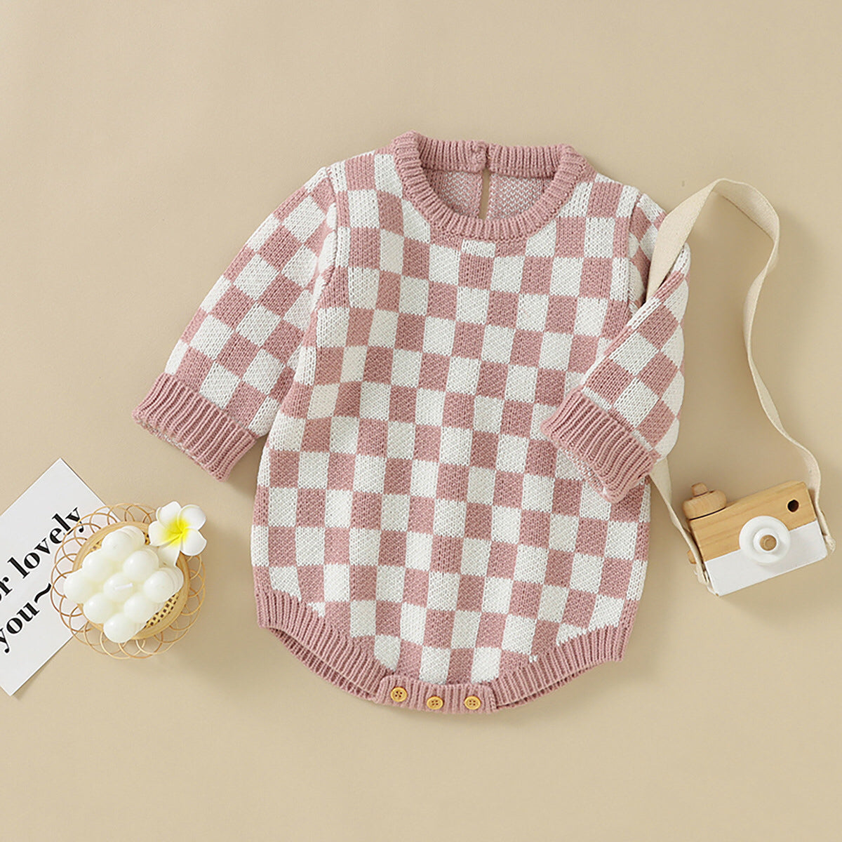 Baby 3pcs Checkerboard Pattern Quality Knit Onesies