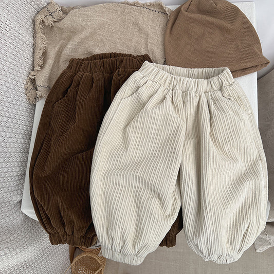 Baby Solid Color Corduroy Fabric Loose Lantern Pants In Autumn