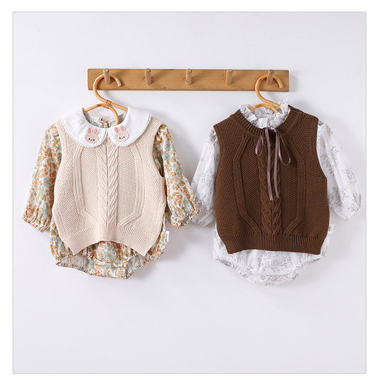 Autumn New Arrival Baby Kids Sleeveless Jacquard Pattern Knitted Vest