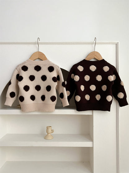 Children’s Polka Dots Knitted Cardigan for Spring – Boys and Girls Sweater