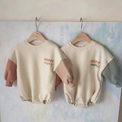 Baby Colorblocking Sleeve Design Long Sleeve Bodysuit