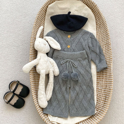 Baby Girl Knitted Cardigan with Pants Sets (Hat not included)