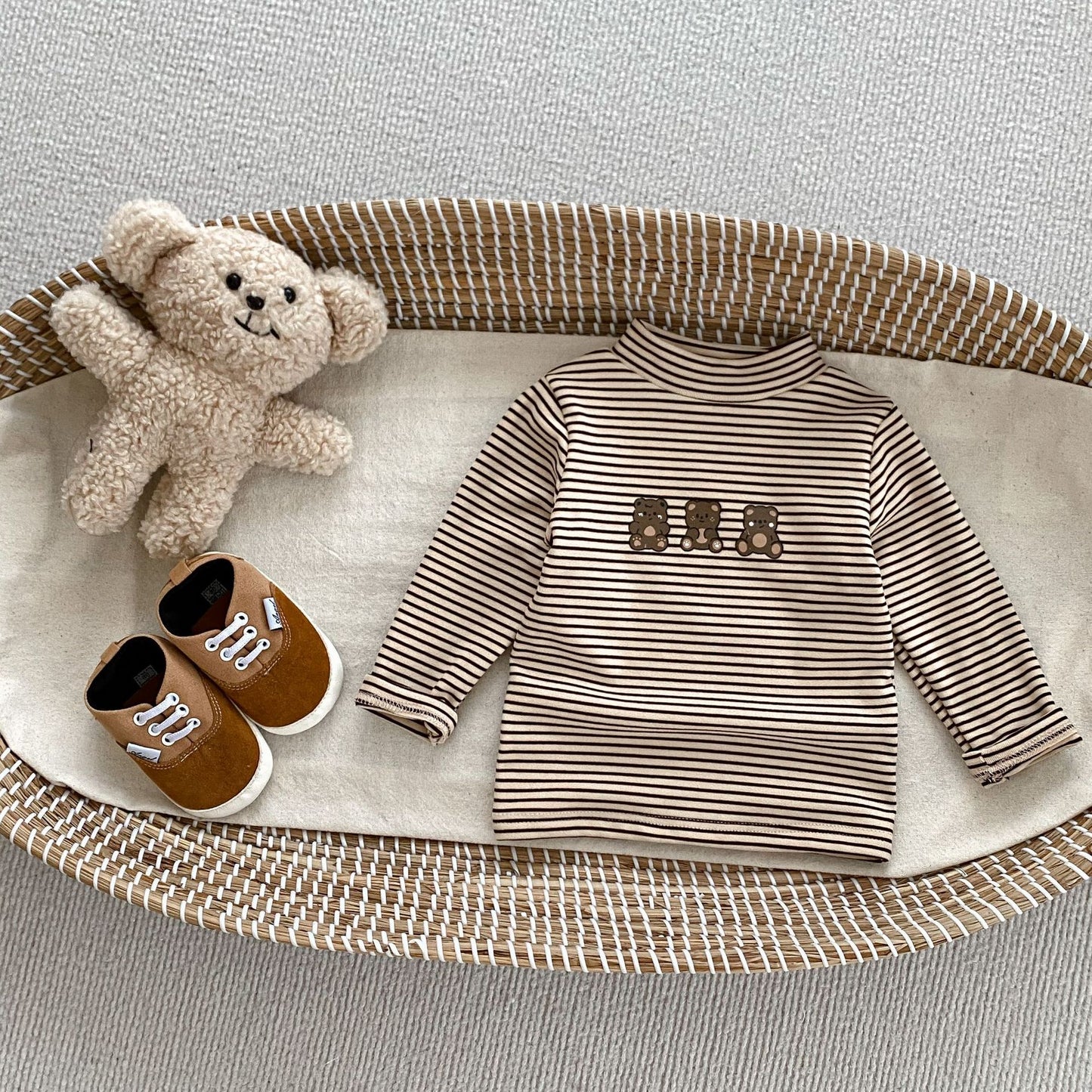 New Arrival Autumn Baby Boys Long Sleeves Striped Teddy Top Shirt and Versatile Pants – 2 Pieces Matching Set