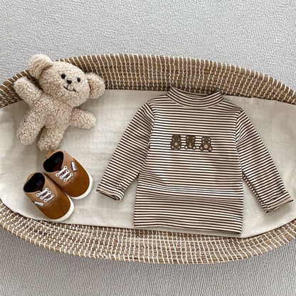 New Arrival Autumn Baby Boys Long Sleeves Striped Teddy Top Shirt and Versatile Pants – 2 Pieces Matching Set