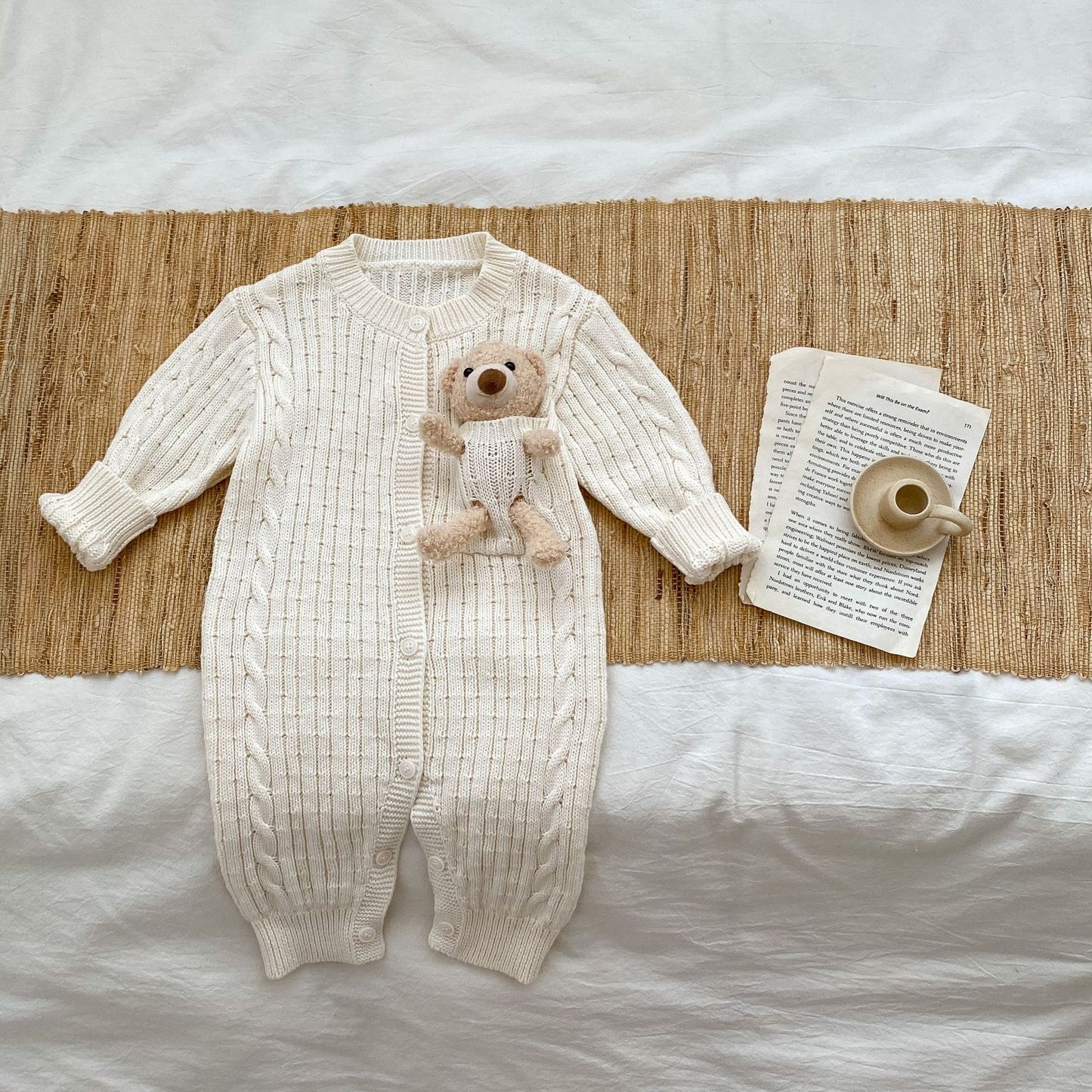 New Autumn Infant Baby Unisex Solid Knit Sweaters Long Sleeve Romper Include Little Bear