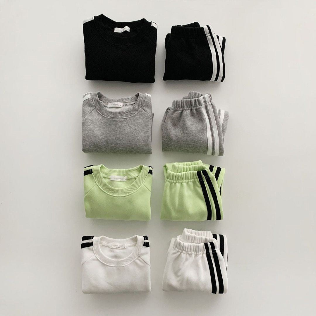 Autumn Baby Kids Unisex Casual Striped Long Sleeves Pullover and Pants 2-Piece Sportswear Clothing Set