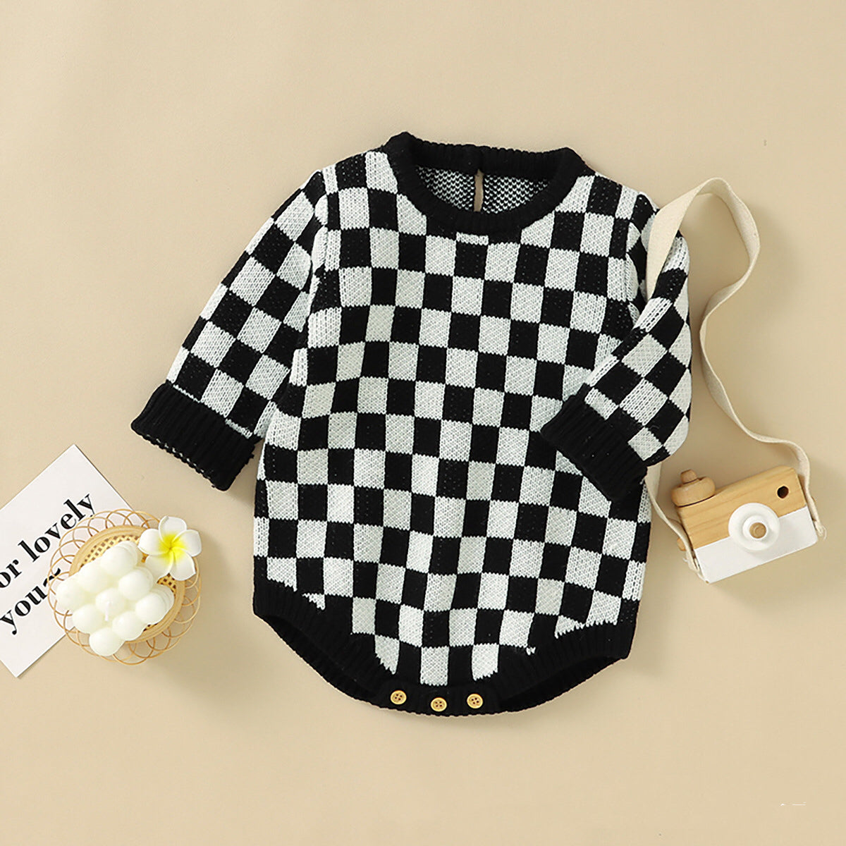 Baby 3pcs Checkerboard Pattern Quality Knit Onesies