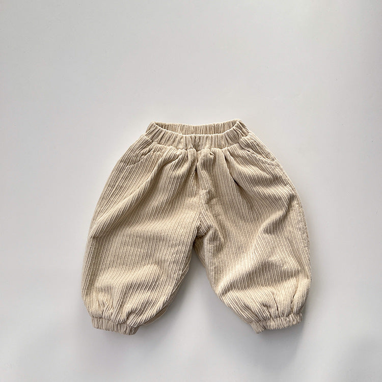 Baby Solid Color Corduroy Fabric Loose Lantern Pants In Autumn