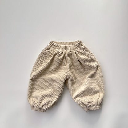 Baby Solid Color Corduroy Fabric Loose Lantern Pants In Autumn