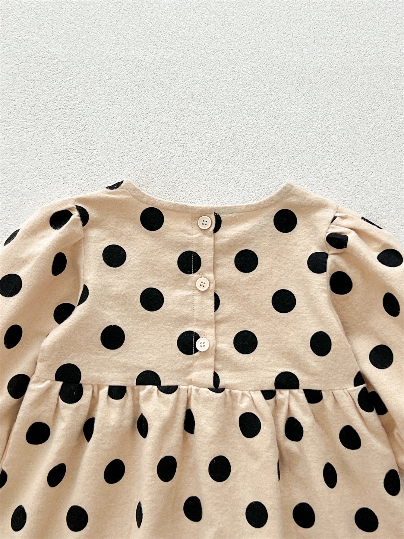 Best Selling Autumn Girls Polka Dots Pattern Crew Neck Long Sleeves Dress