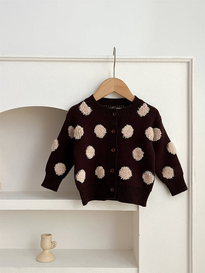 Children’s Polka Dots Knitted Cardigan for Spring – Boys and Girls Sweater