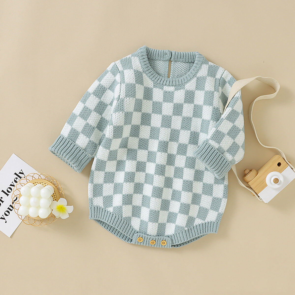 Baby 3pcs Checkerboard Pattern Quality Knit Onesies