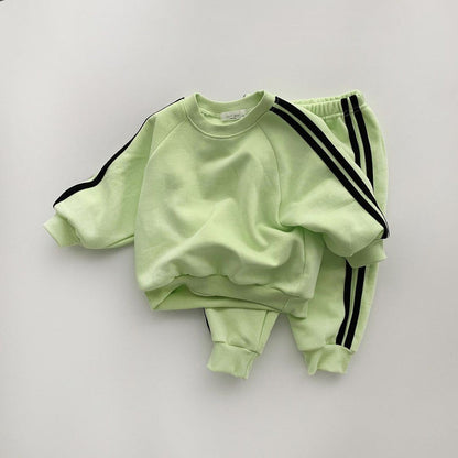 Autumn Baby Kids Unisex Casual Striped Long Sleeves Pullover and Pants 2-Piece Sportswear Clothing Set