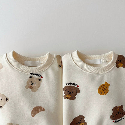 Unisex Baby and Kids Apricot Animals Cartoon Top and Pants 2-Piece Casual Home Clothing Set