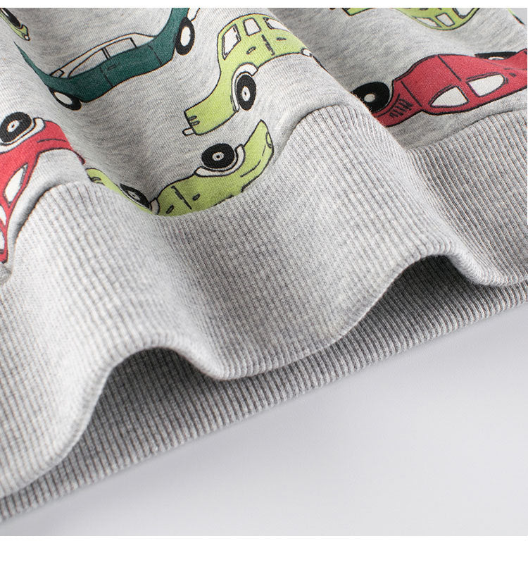 Baby Boys Automobile Cars Cartoon Crew Neck Long Sleeve Grey Pullover