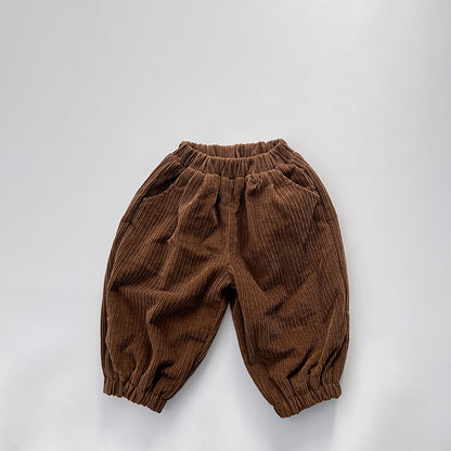 Baby Solid Color Corduroy Fabric Loose Lantern Pants In Autumn