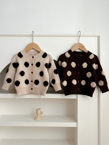 Children’s Polka Dots Knitted Cardigan for Spring – Boys and Girls Sweater