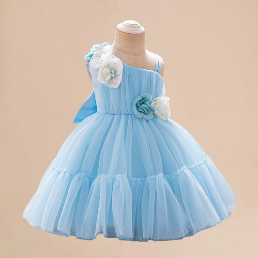 Summer Baby Kids Girls Princess Sleeveless 3D Flowers Birthday Tulle Dress