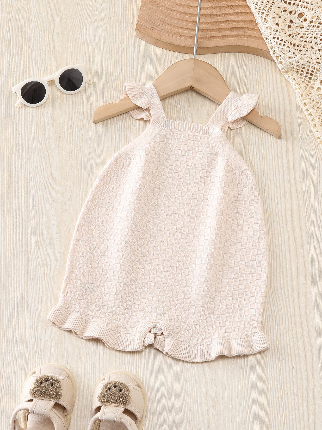 New Arrival Summer Baby Kids Girls Plaid Pattern Simple Solid Color Sleeveless Strap Knitted Onesies