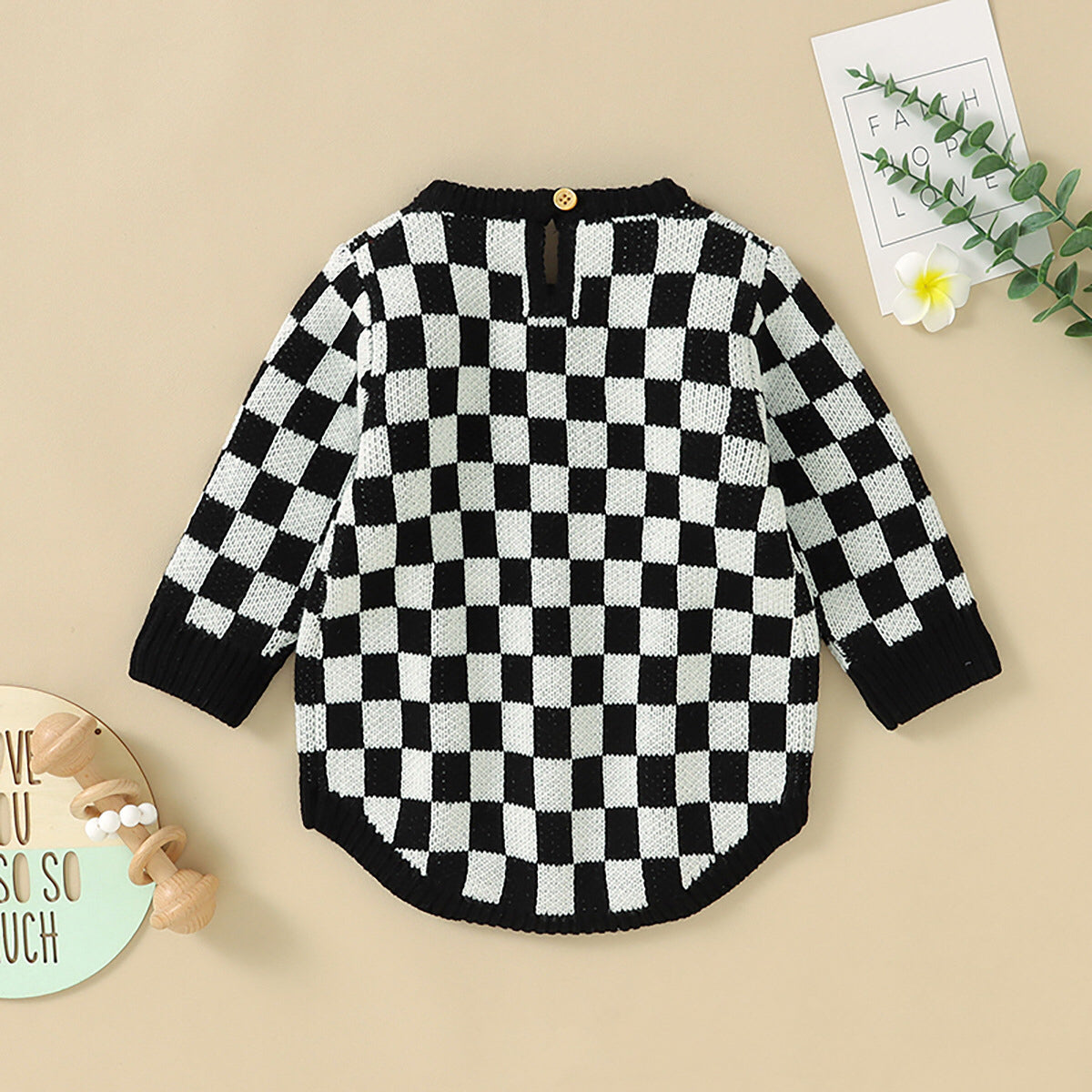 Baby 3pcs Checkerboard Pattern Quality Knit Onesies