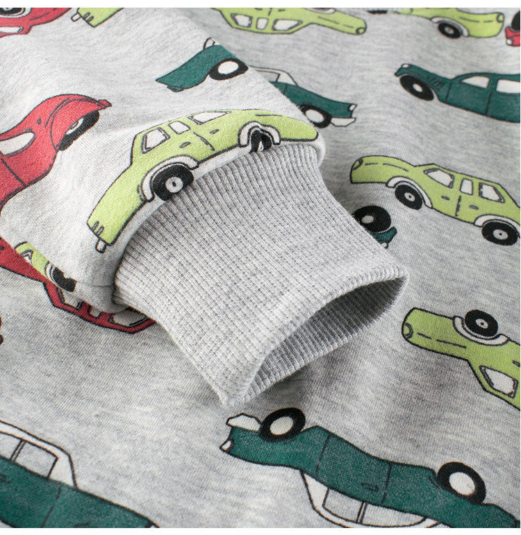 Baby Boys Automobile Cars Cartoon Crew Neck Long Sleeve Grey Pullover