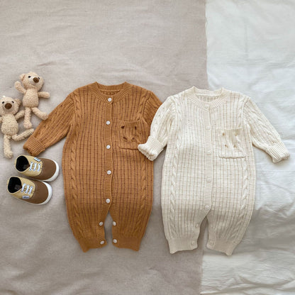 New Autumn Infant Baby Unisex Solid Knit Sweaters Long Sleeve Romper Include Little Bear