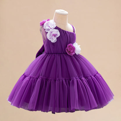 Summer Baby Kids Girls Princess Sleeveless 3D Flowers Birthday Tulle Dress