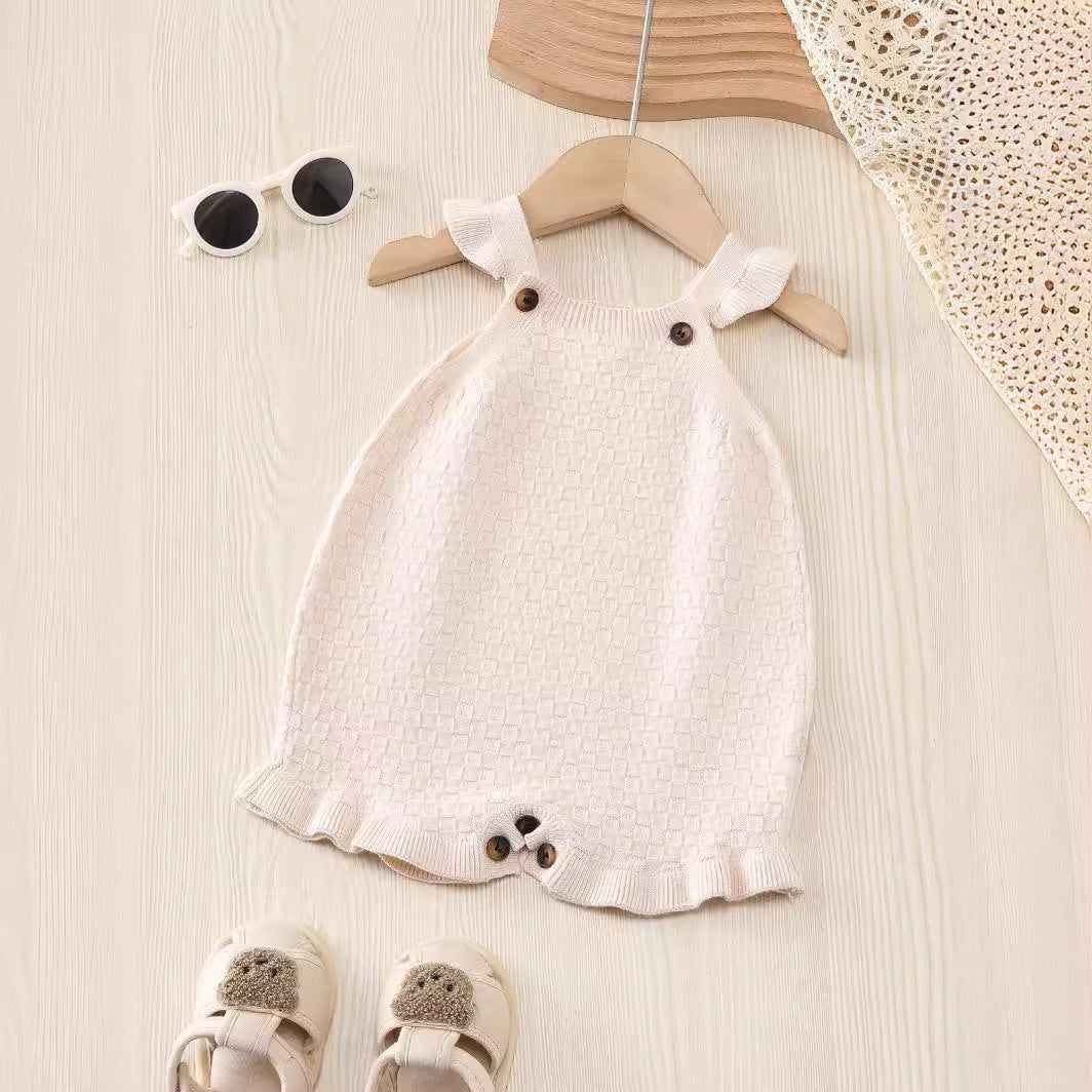 New Arrival Summer Baby Kids Girls Plaid Pattern Simple Solid Color Sleeveless Strap Knitted Onesies