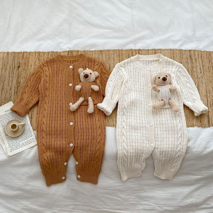 New Autumn Infant Baby Unisex Solid Knit Sweaters Long Sleeve Romper Include Little Bear