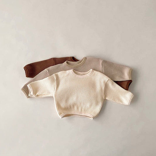 Baby Solid Color Waffle Fabric Long Sleeves Soft Cotton Hoodies