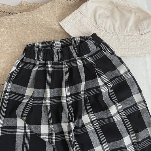 Baby Classic Plaid Pattern Loose Cotton Trousers