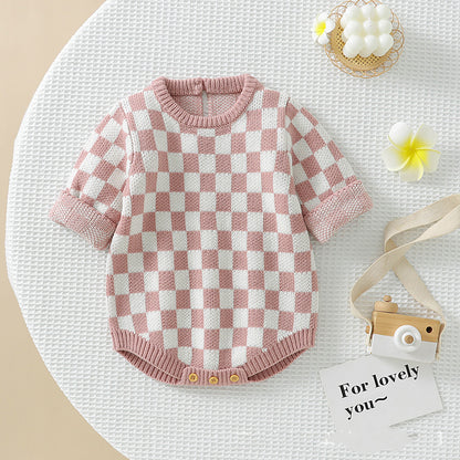 Baby 3pcs Checkerboard Pattern Quality Knit Onesies